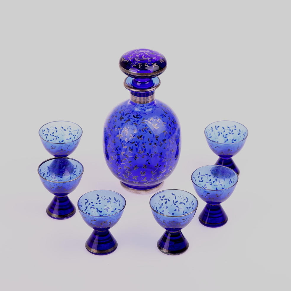 GLASSERVIS, 7 delar, Boda, karaff med 6 likörglas.