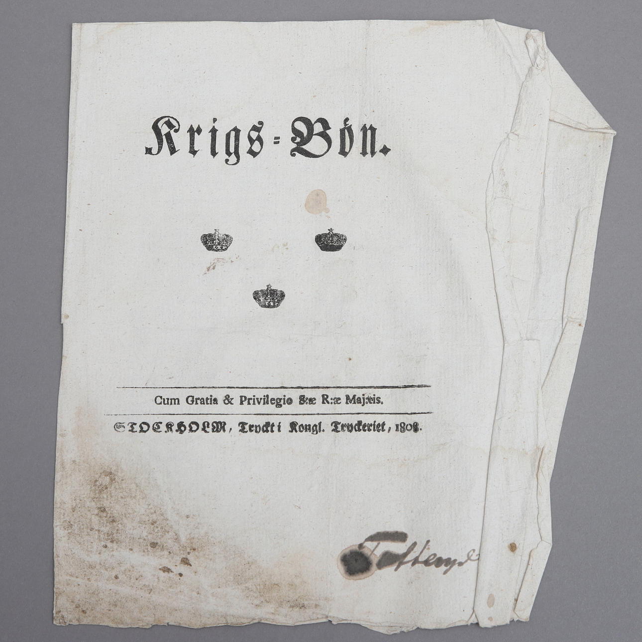 WRITING, War Prayer 1808, three crowns.