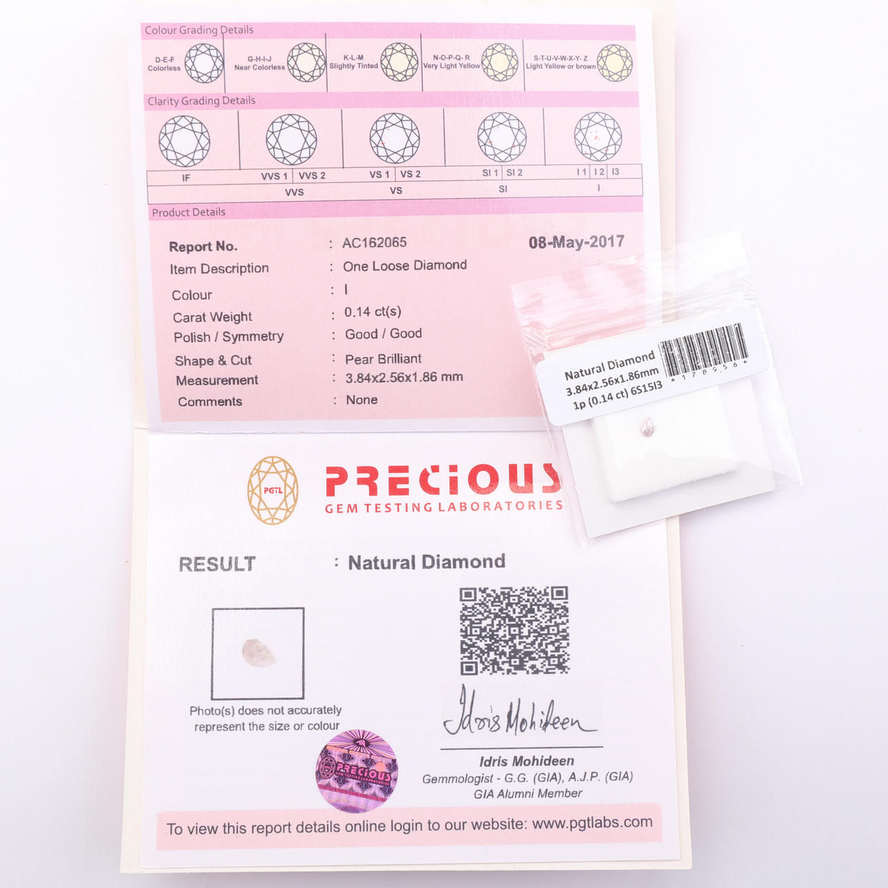 DIAMANTE, 0,14 ct, rosa, talla pera.