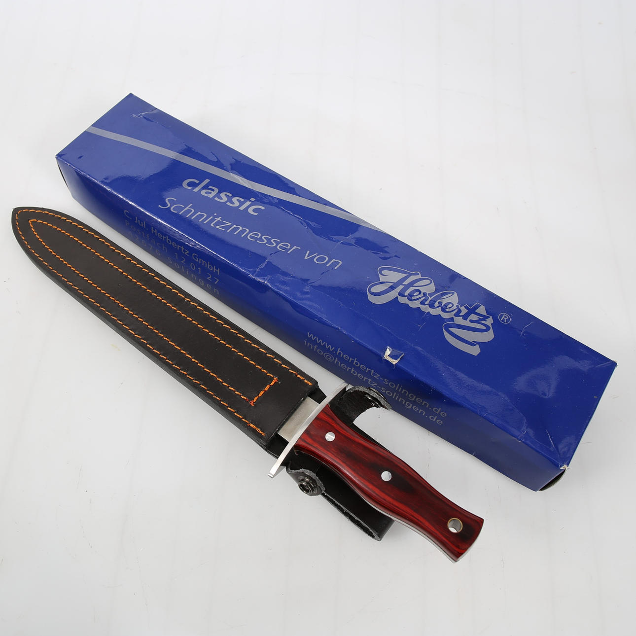 MESSER MIT ETUI, zweischneidig, Schnitzmesser, Herbertz, Solingen.