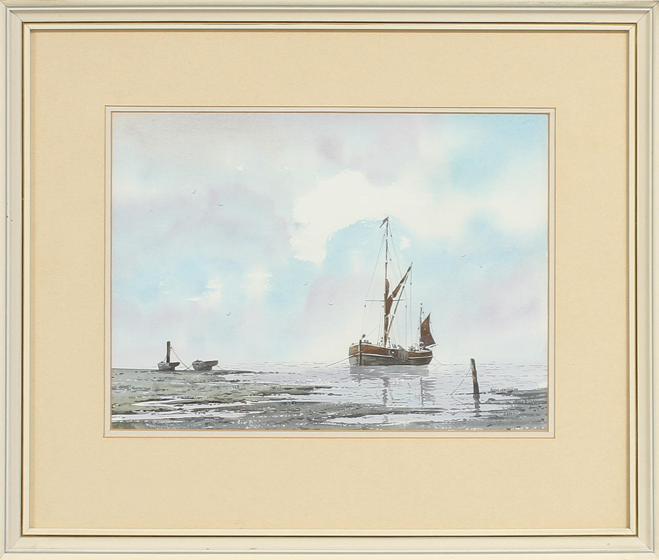 ALAN WHITEHEAD. "moored near upnor", akvarell, signerad och daterad 1977.