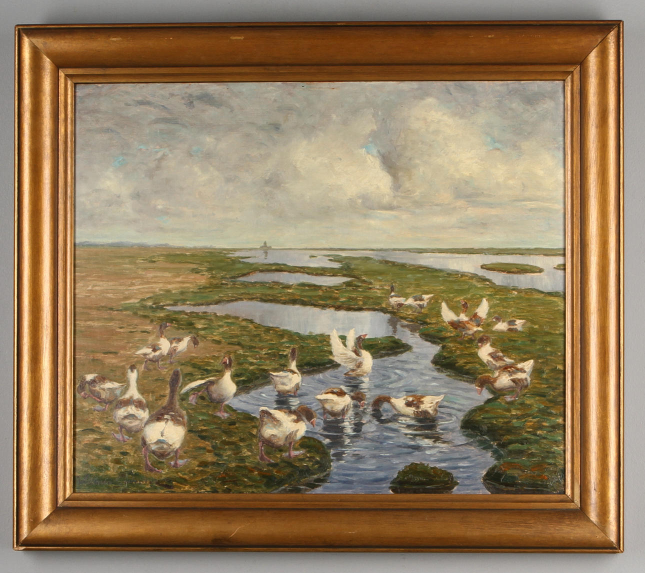 WILLIAM GISLANDER. Fåglar vid vattendrag, olja på pannå, signerad.