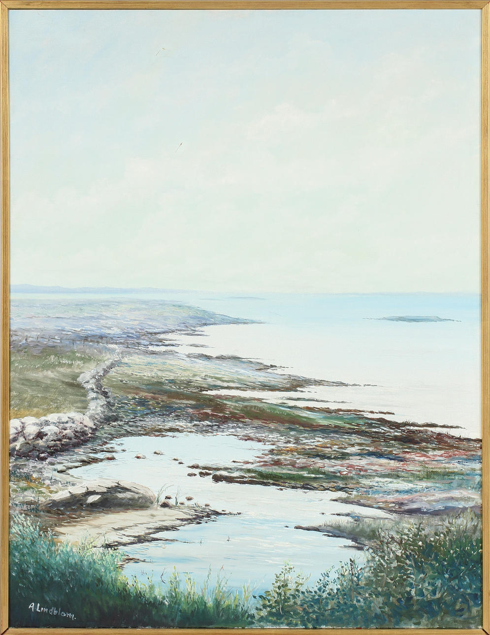 ARNOLD LINDBLOM. Kustbild, olja på duk, signerad.