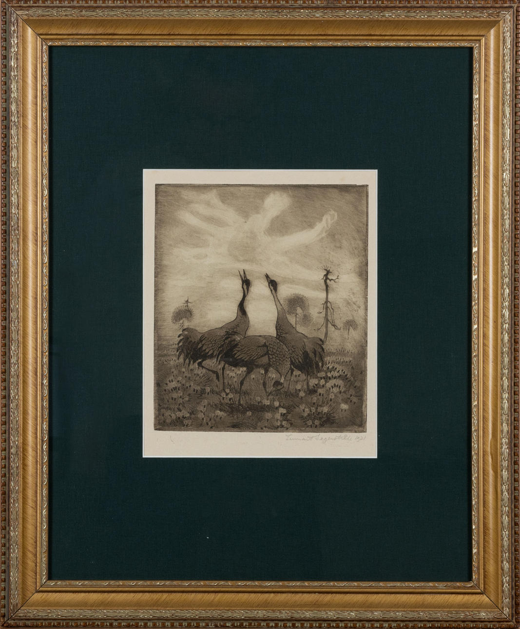 LENNART SEGERSTRÅLE. Cranes, signed and dated 1921, etching.