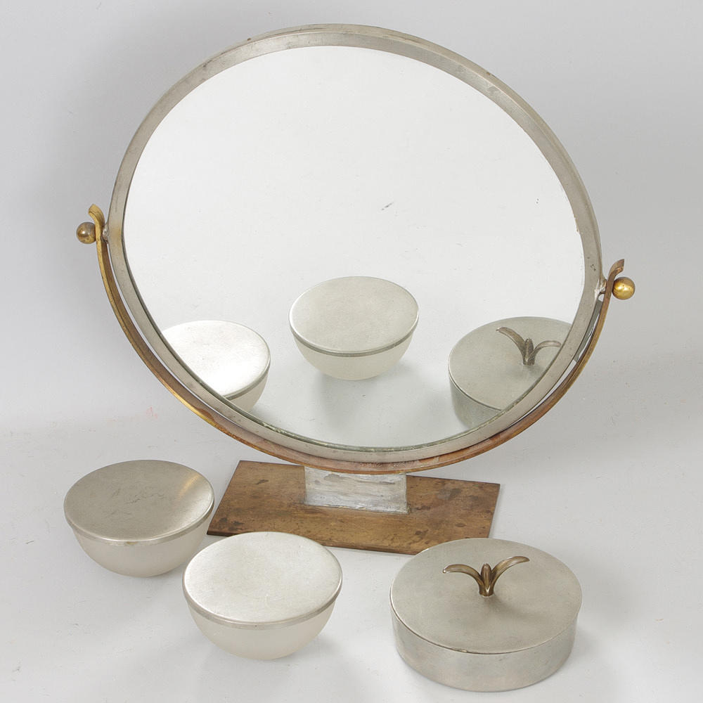 SPEGEL SAMT 3 LOCKBURKAR, tenn/mässing/glas.