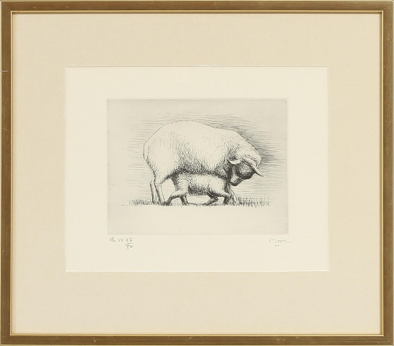 HENRY MOORE. "Sheep with lamb IV", etsning och torrnål, signerad och numrerad, PL.IV 75/80.