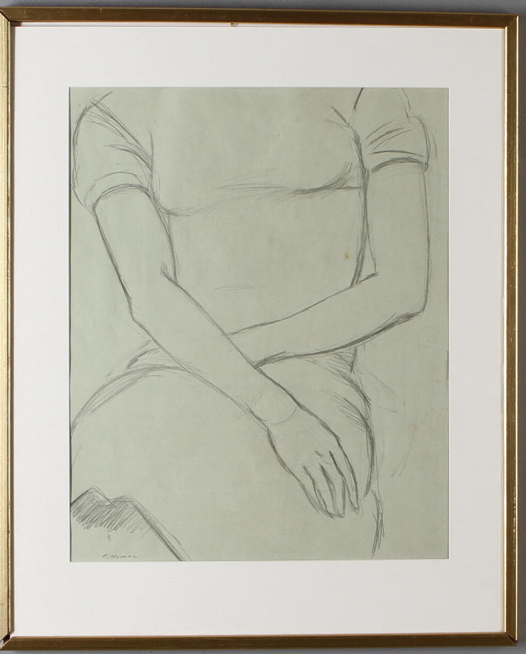 OLLE NYMAN. Modellstudie, teckning, signerad O.Nyman.