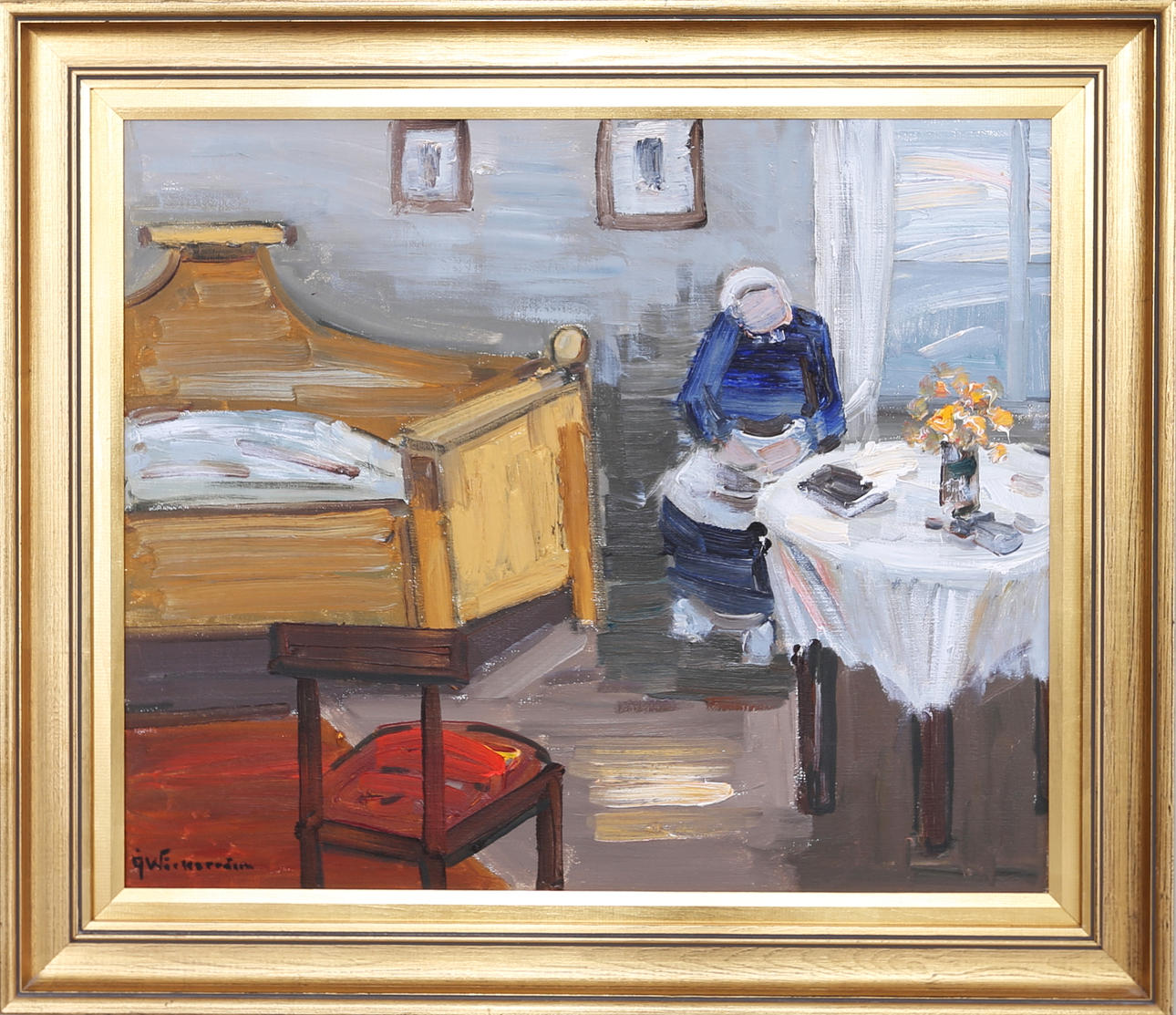 ÅKE WICKSTRÖM. Den gamla damen, olja på duk, signerad.