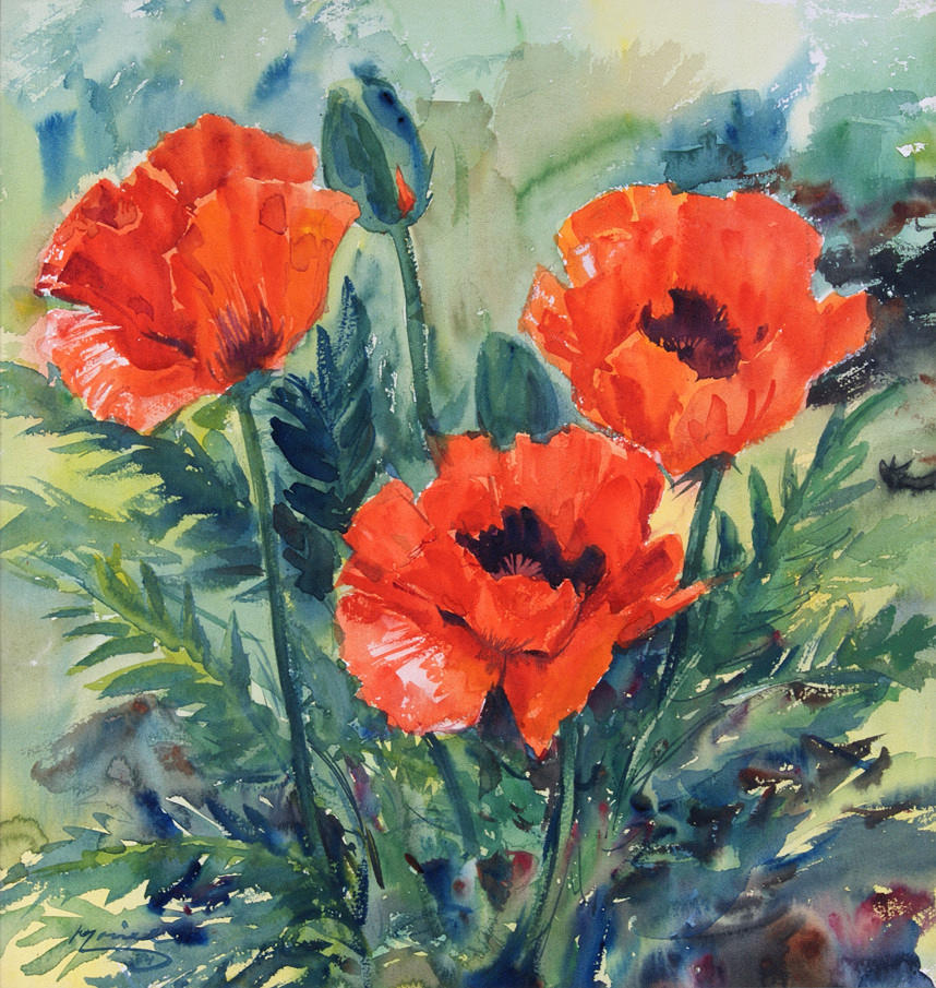 WILHELM LOISEL. vallmo. Akvarell på papper.