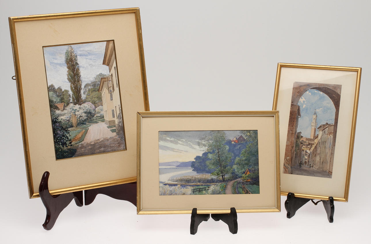 ARON JOHANSSON. 3 st, akvareller, två signerade samt en med intyg a tergo.