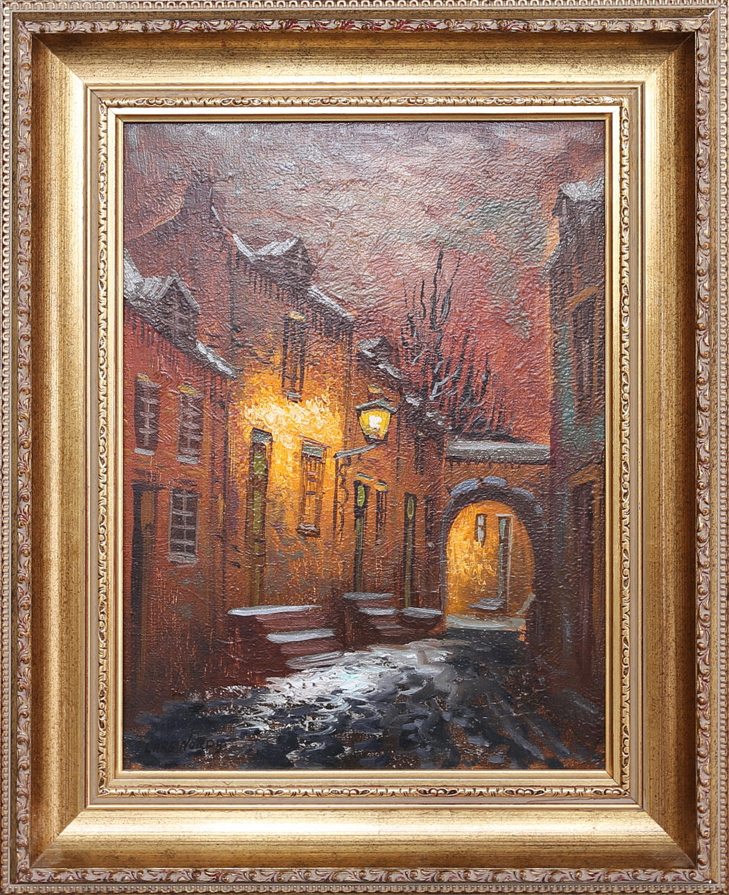 LARS NORDBY. Gränden på vintern, olja på duk, signerad.