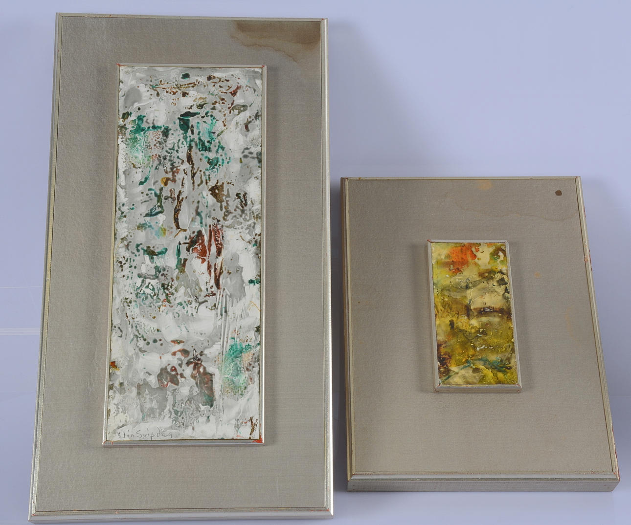 ELIN SVIPDAG. Lackmålningar på träpannå, 2 stycken.