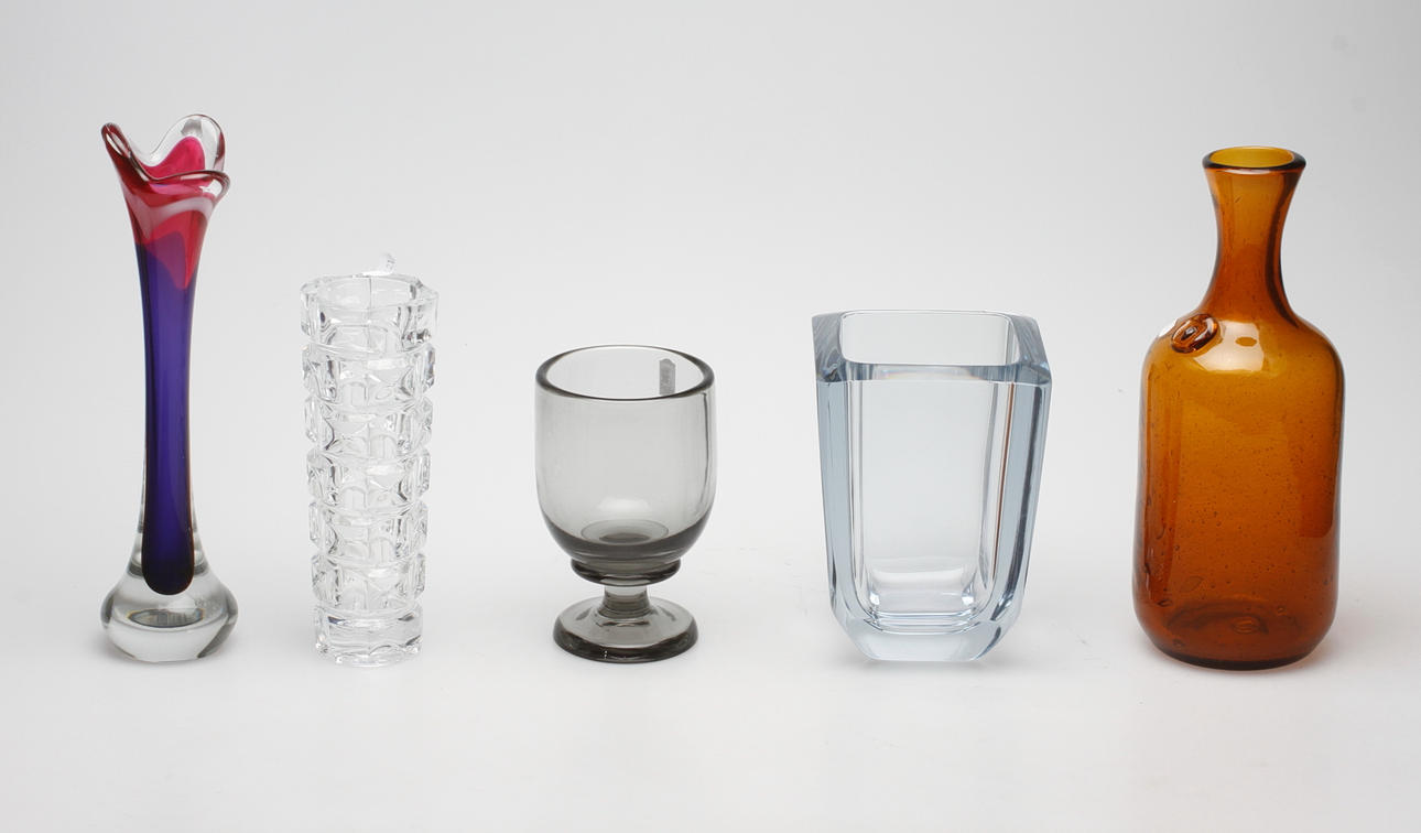 VASER, 5 delar, Glas, Bland annat "Coquille", Paul Kedelv, Flygsfors.