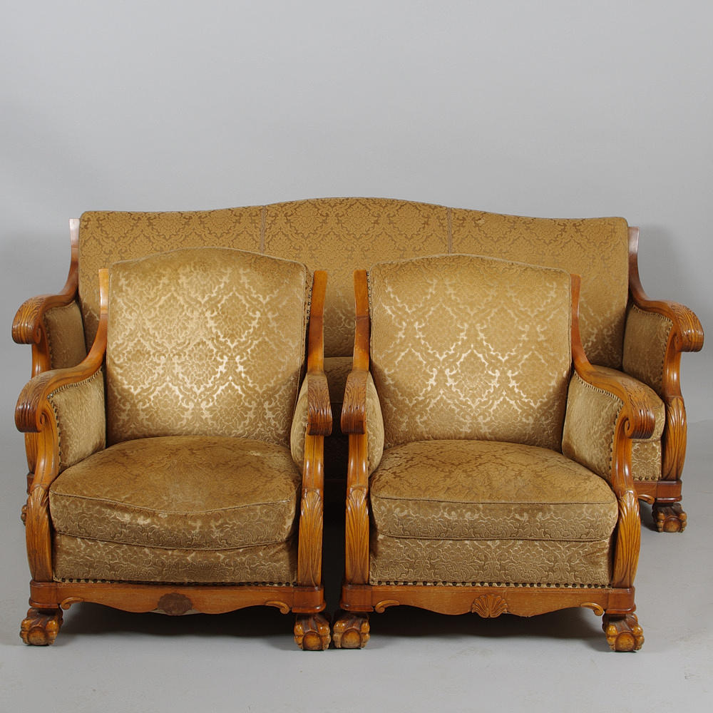 SOFFGRUPP, chippendalestil, 1900-talets mitt.