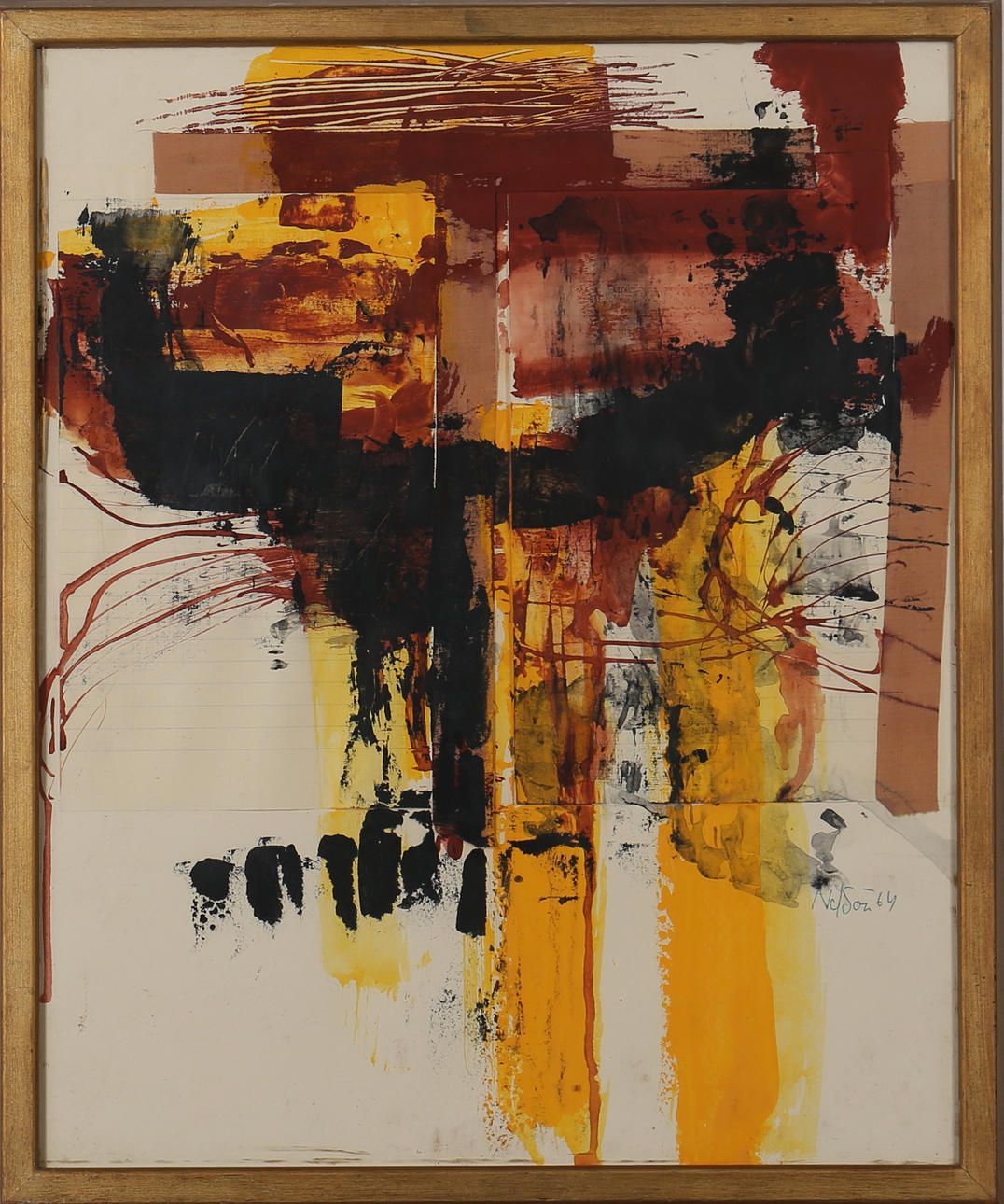 LEIF NELSON. Komposition. Mixed media. Signerad Nelson. Daterad -64.