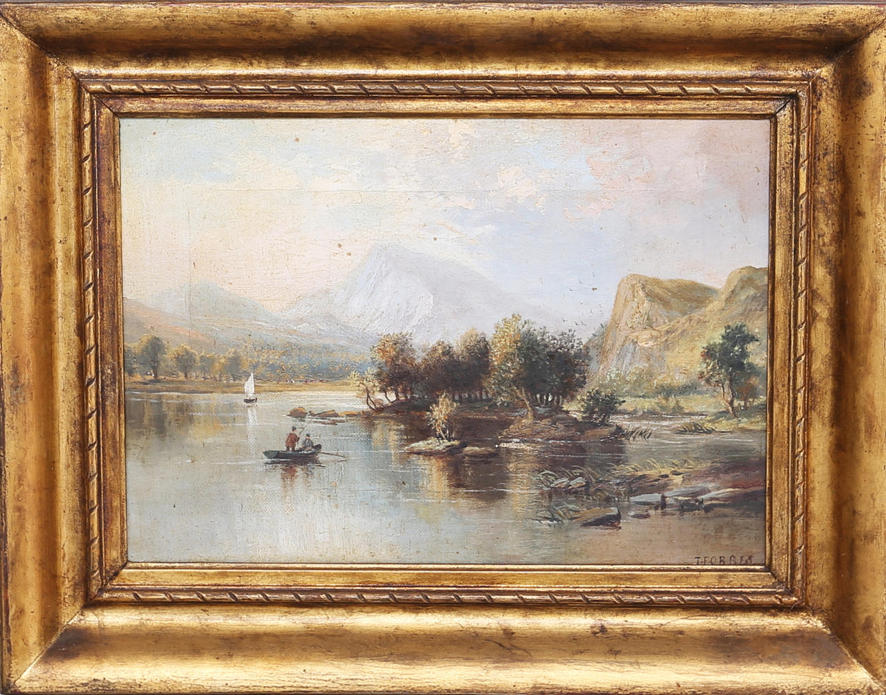 OIDENTIFIERAD KONSTNÄR. Fisketuren, olja på duk, Engelsk skola , 1800-tal, signerad T Forbes.