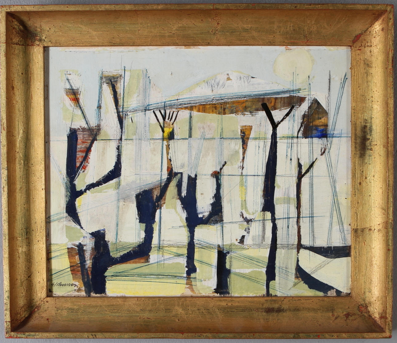 SVEN JOHANSSON. Komposition, blandteknik på pannå, signerad.