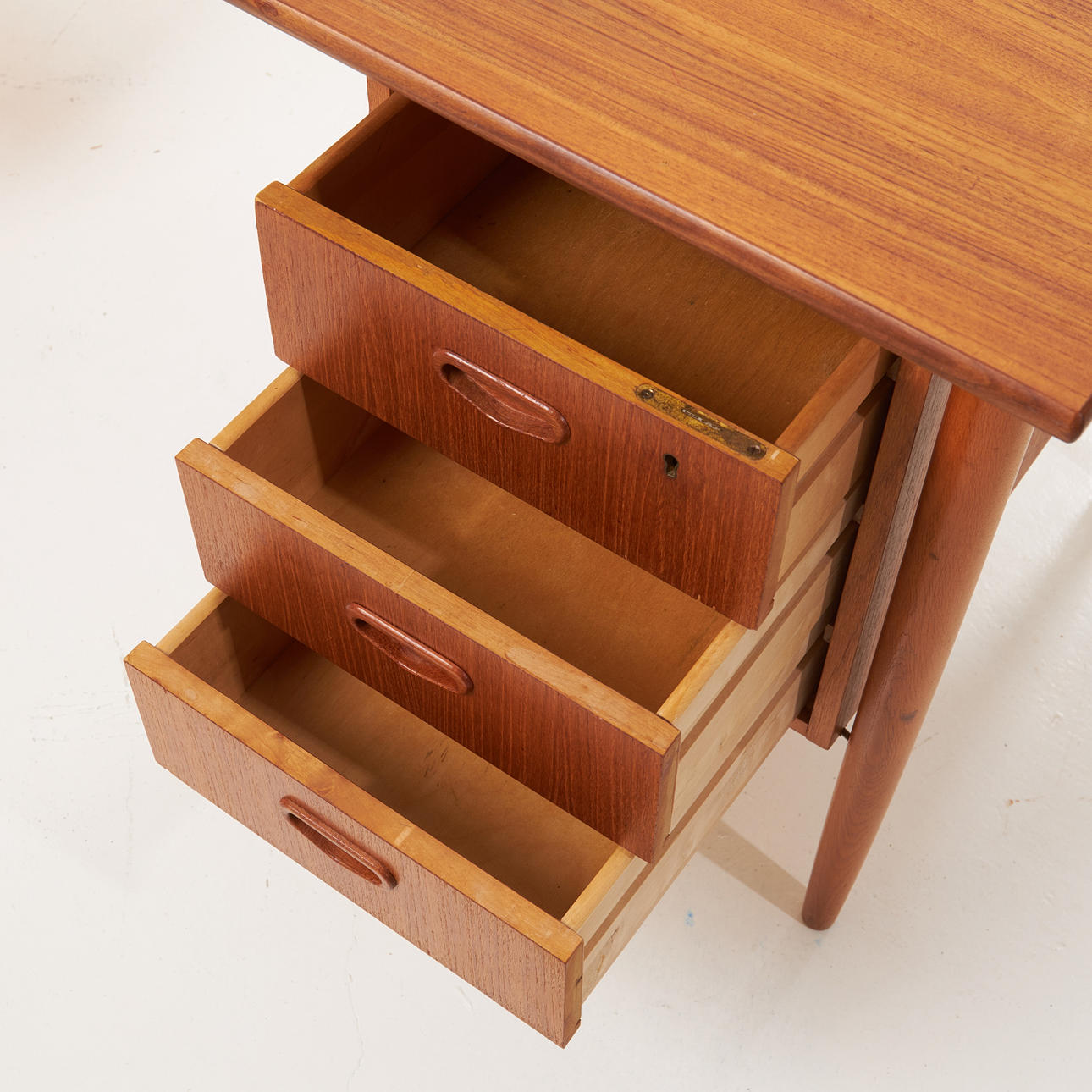 DESK, 1960s, Denmark, teak veneer, beech legs. Furniture - Tables ...