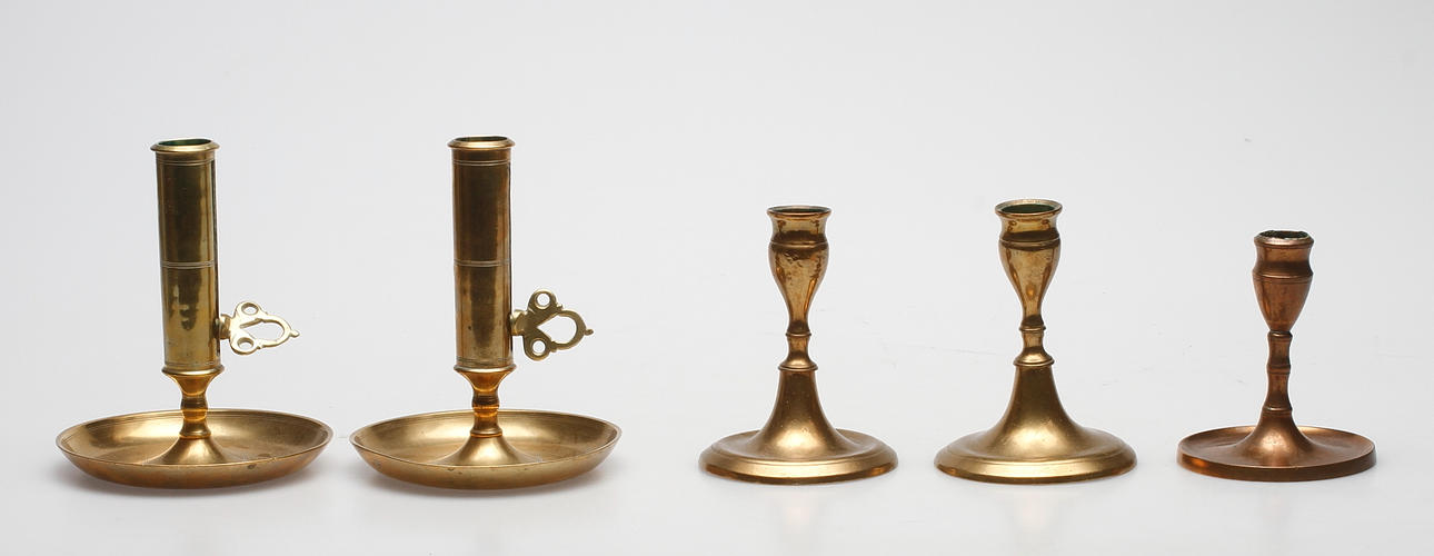 LJUSSTAKAR, 2 par+1 st, mässing, bland annat CWL, Skultuna Bruk.