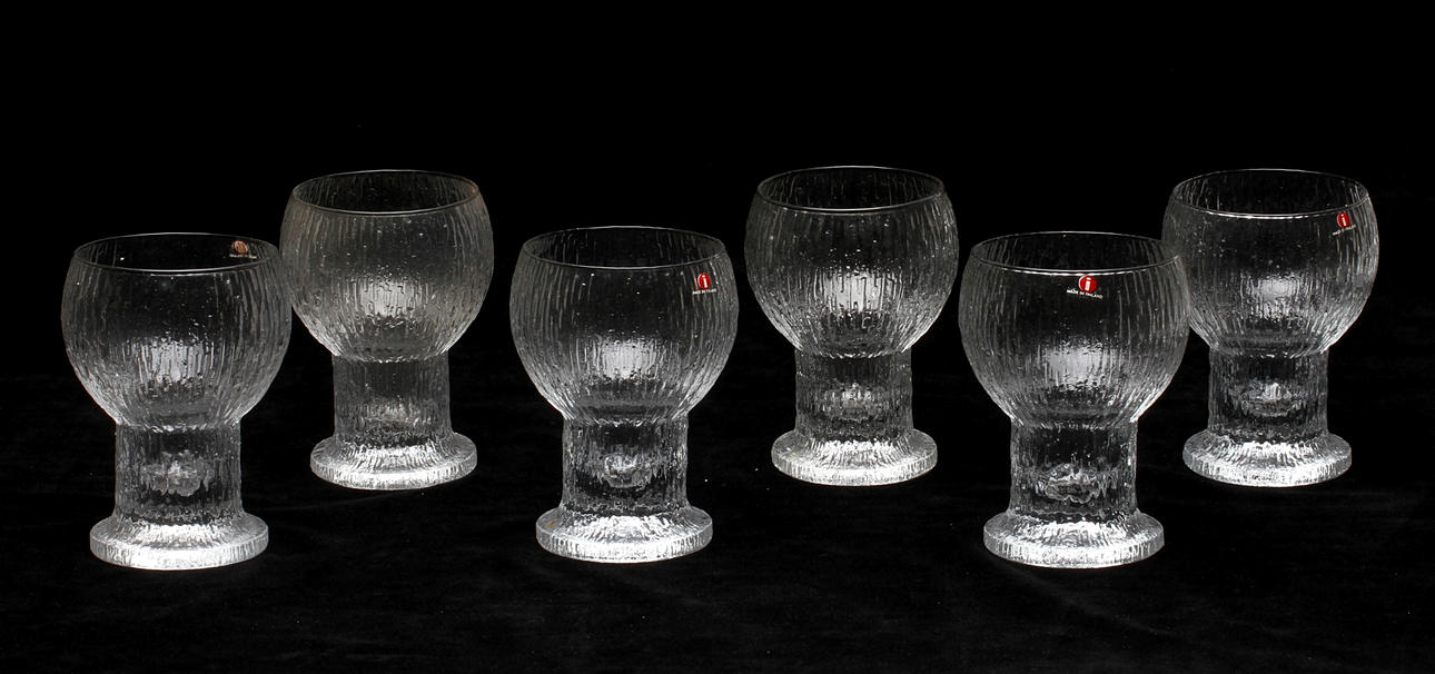 VINGLAS, 6 st, "Kekkerit", Timo Sarpaneva, Iittala, Finland.