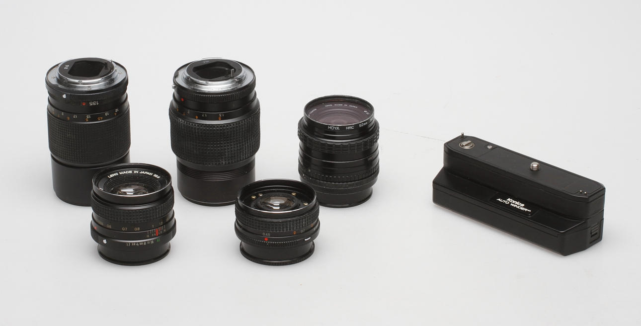KAMERAOBJEKTIV, 5 st och AUTO WINDER, Konica och SIGMA.