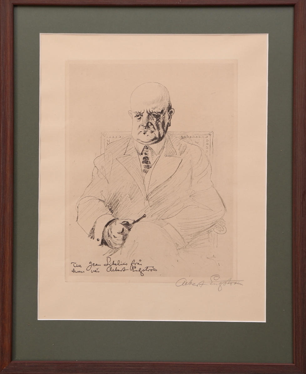 ALBERT ENGSTRÖM. EFTER. teckning, tryck, signerad Albert Engström, Porträtt.