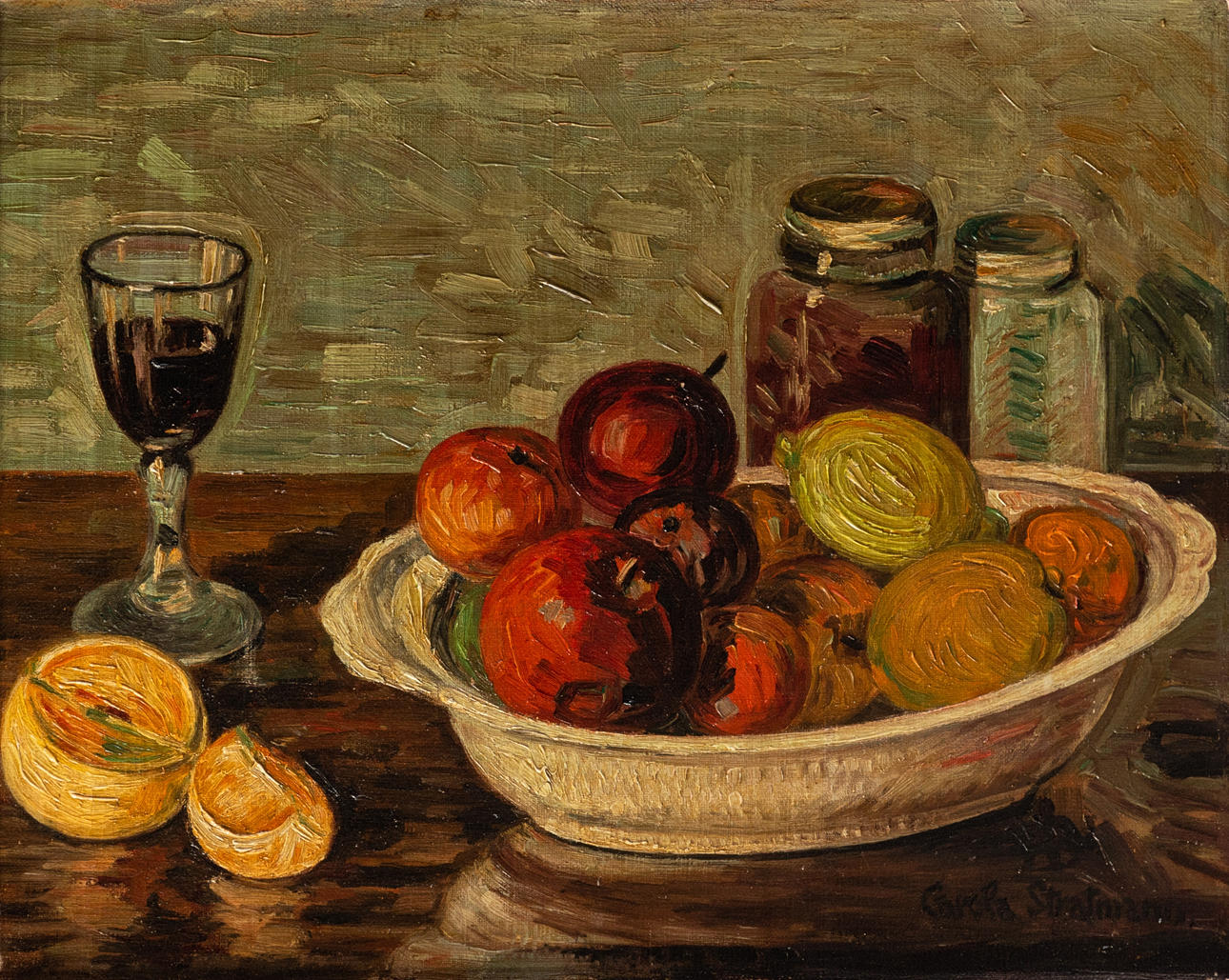 CAROLA STRATMANN (1881-1950). Stillleben mit Obstschale.