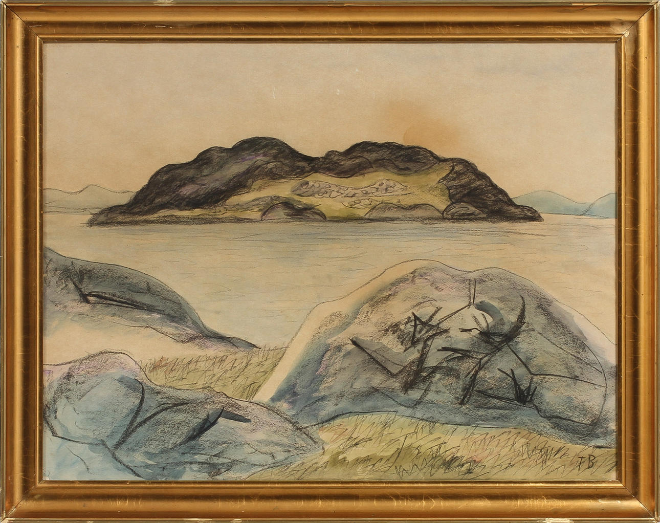 TOR BJURSTRÖM (1888-1966). Kustlandskap, blandteknik, monogramsignerad TB.