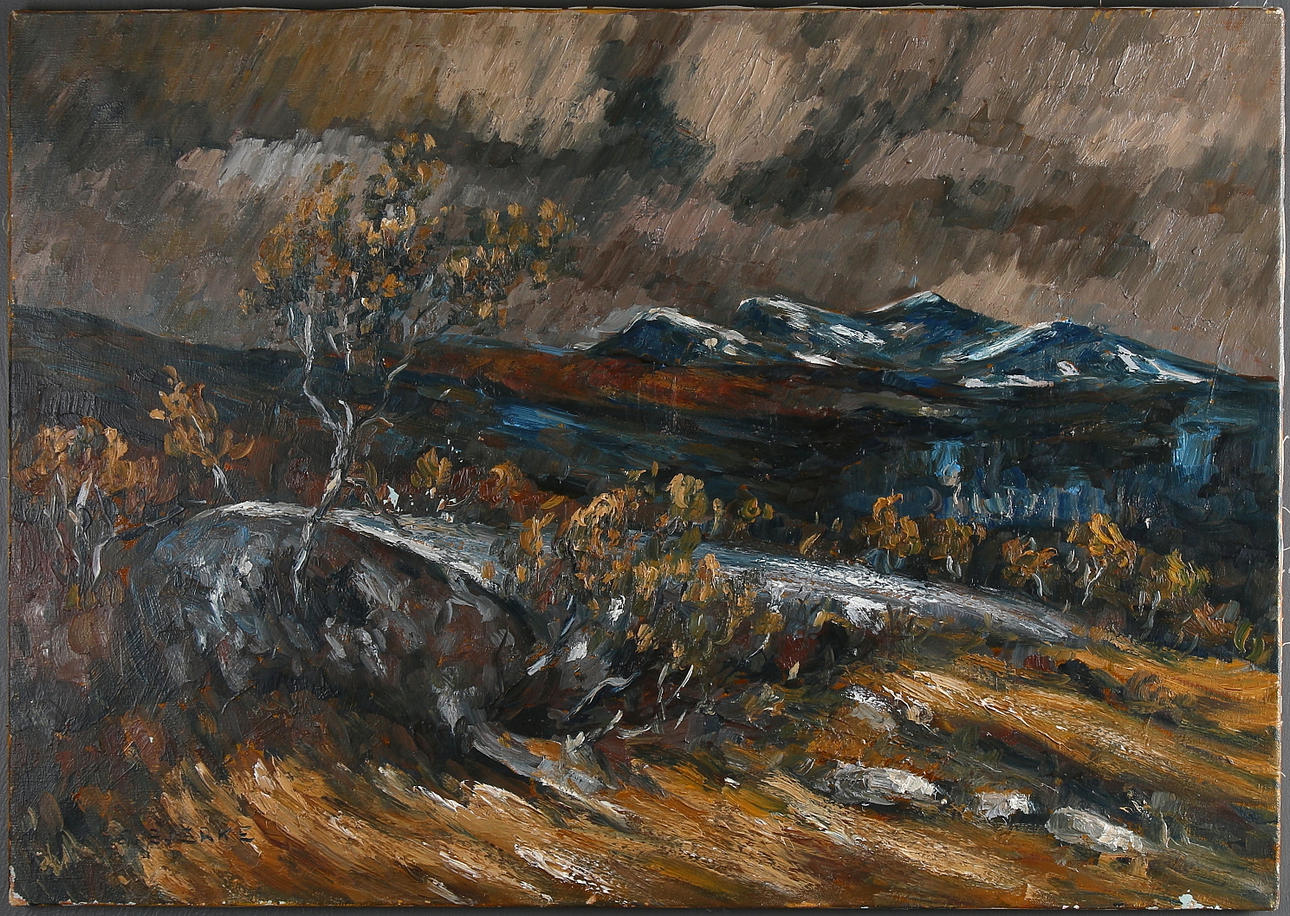 S. BJERKE. Olja på duk, signerad och daterad på baksdian. 1973.