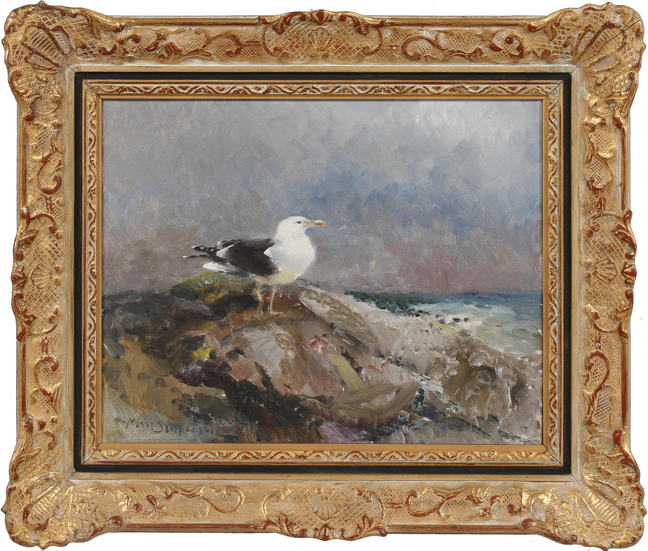 MOSSE STOOPENDAHL. Mås på skär, olja på duk, signerad.