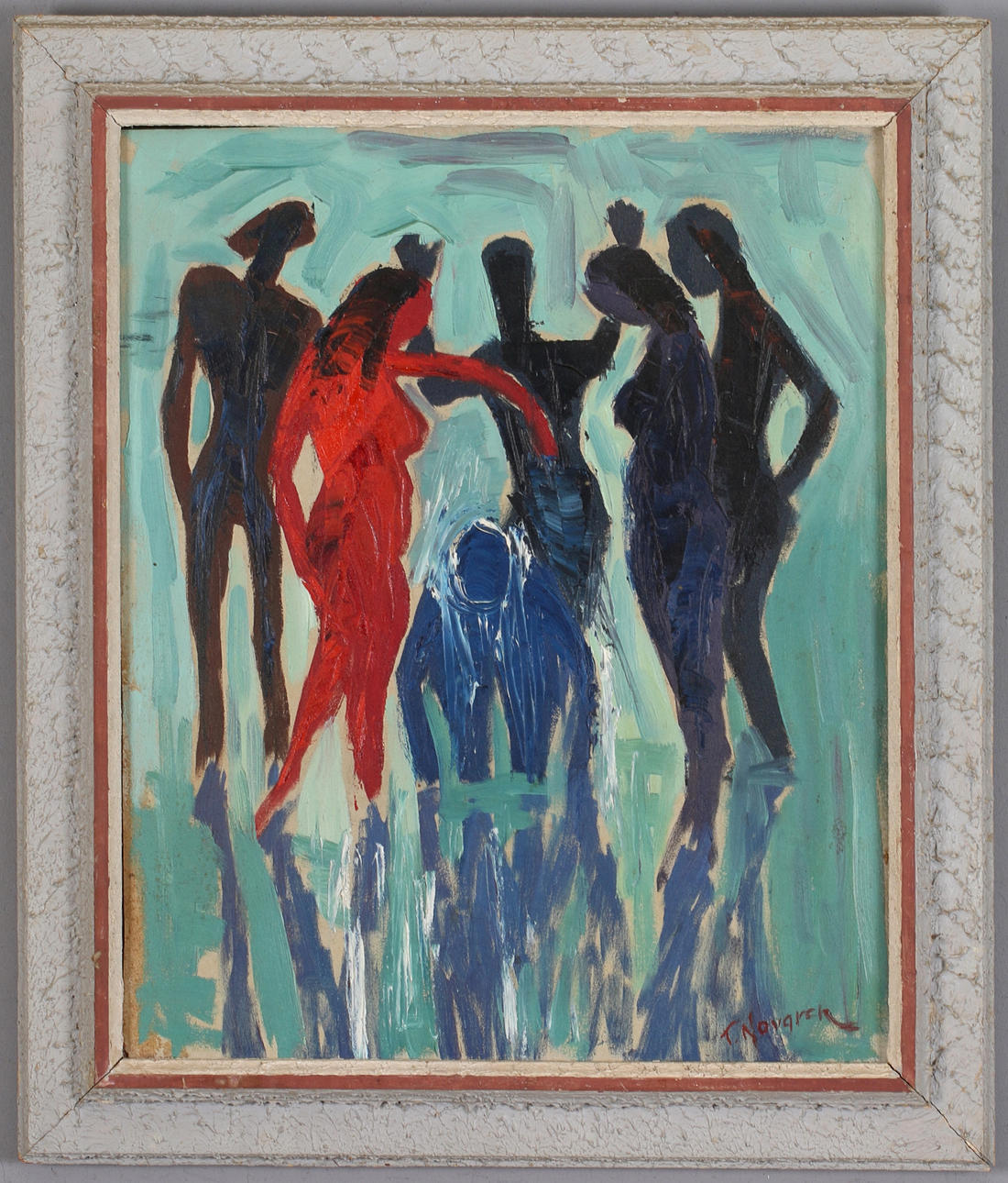 TORSTEN NORGREN. Composition with figures, oil on canvas panel, signed.