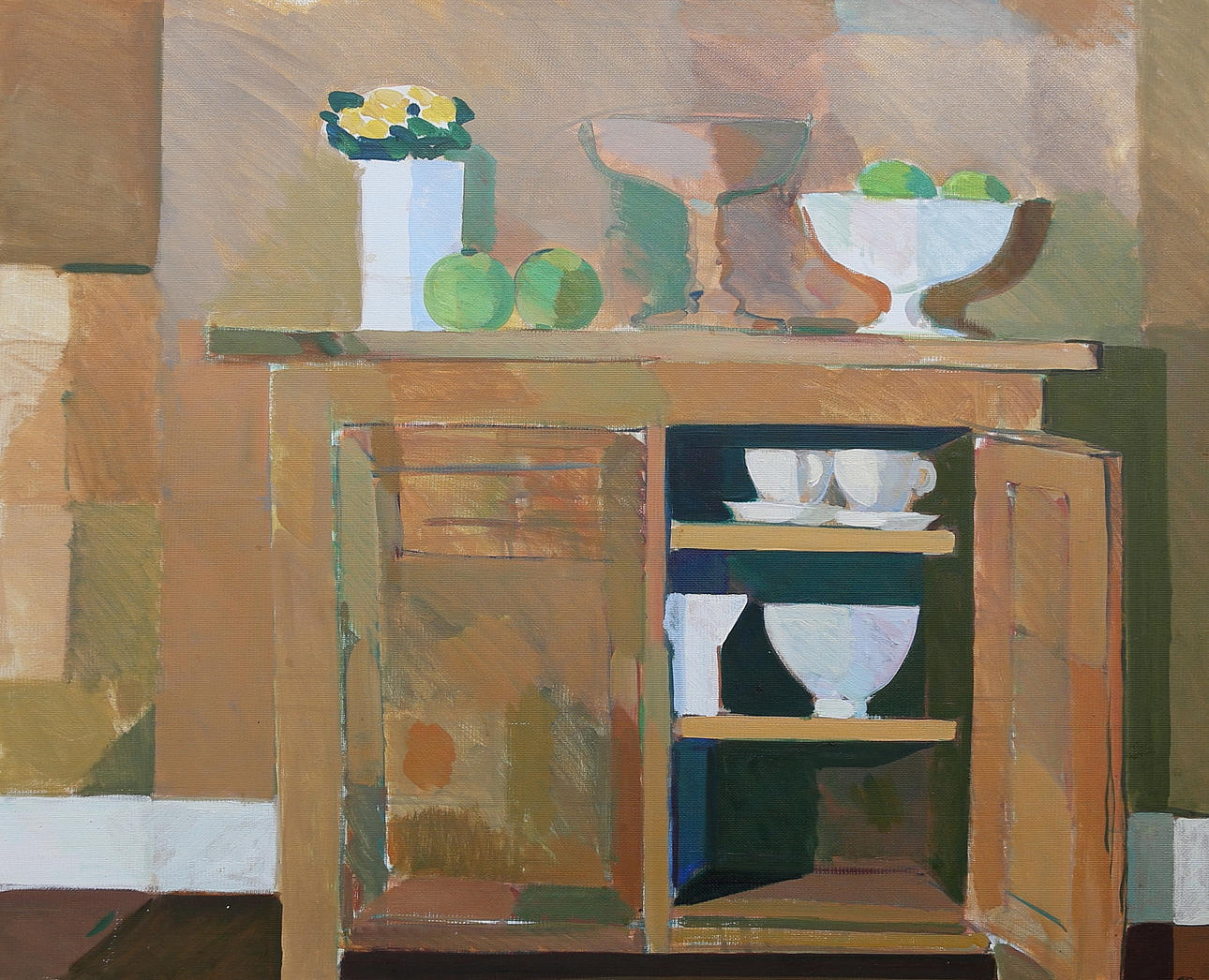 ERIC ELFVÉN. The kitchen cupboard. Oil on Board, monogram signed.