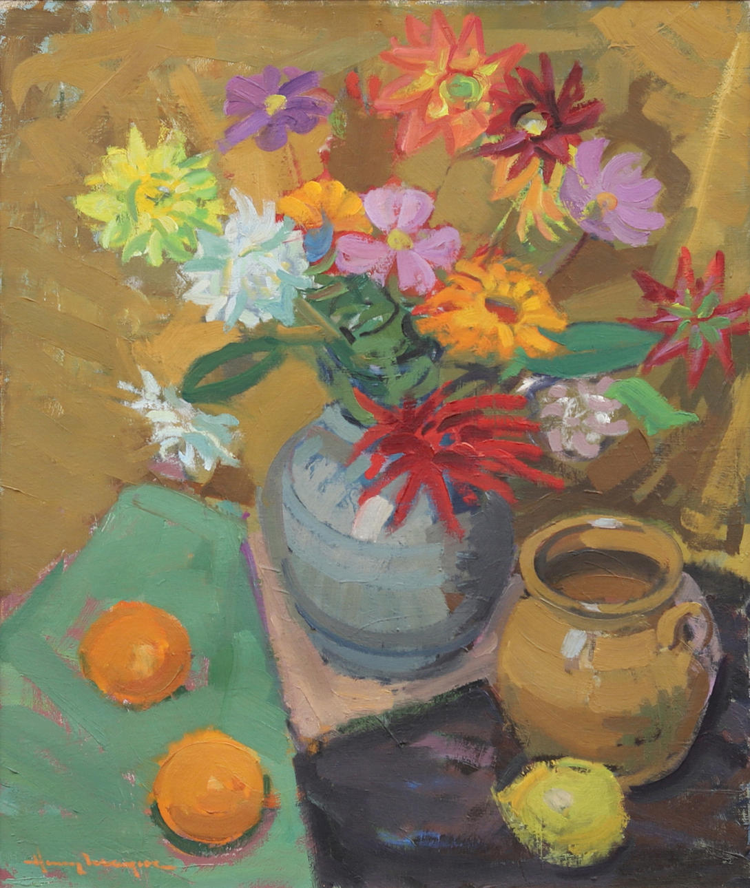 HENRY MAYNE. "Bodegón de otoño", óleo sobre lienzo, firmado.