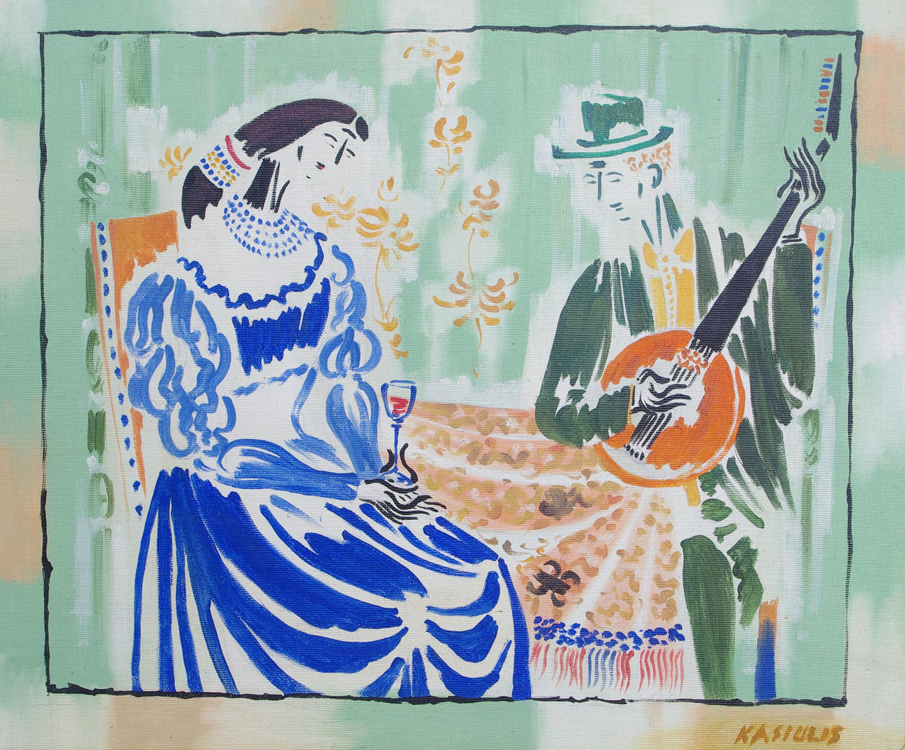 VYTAUTAS KASIULIS. Serenad, uppklistarad olja på duk, signerad Kasiulis.