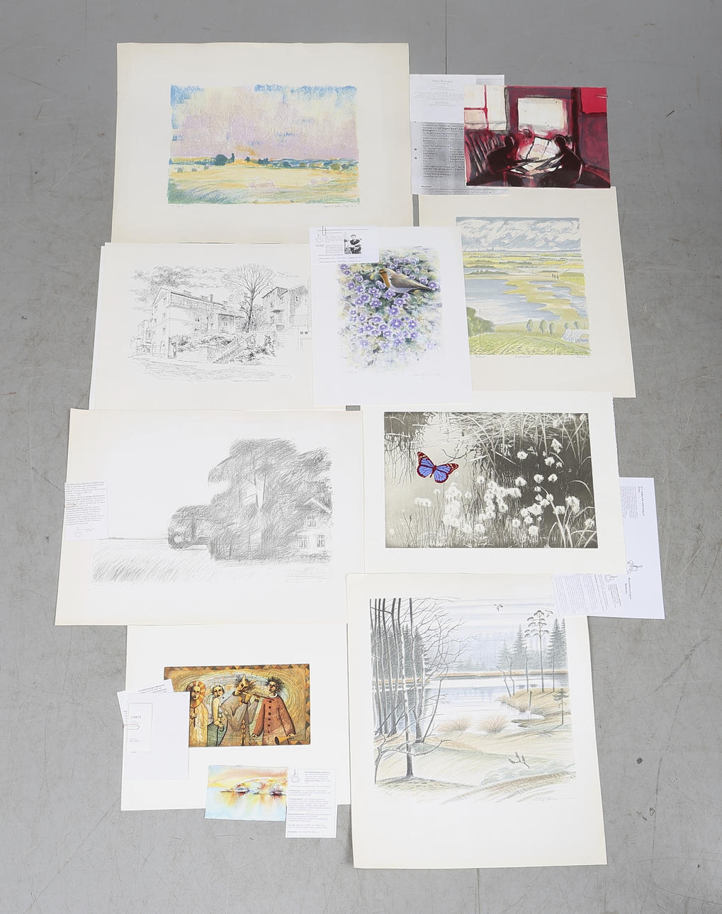 DIVERSE KONSTNÄRER. Grafik, 10 st samt akvarell.