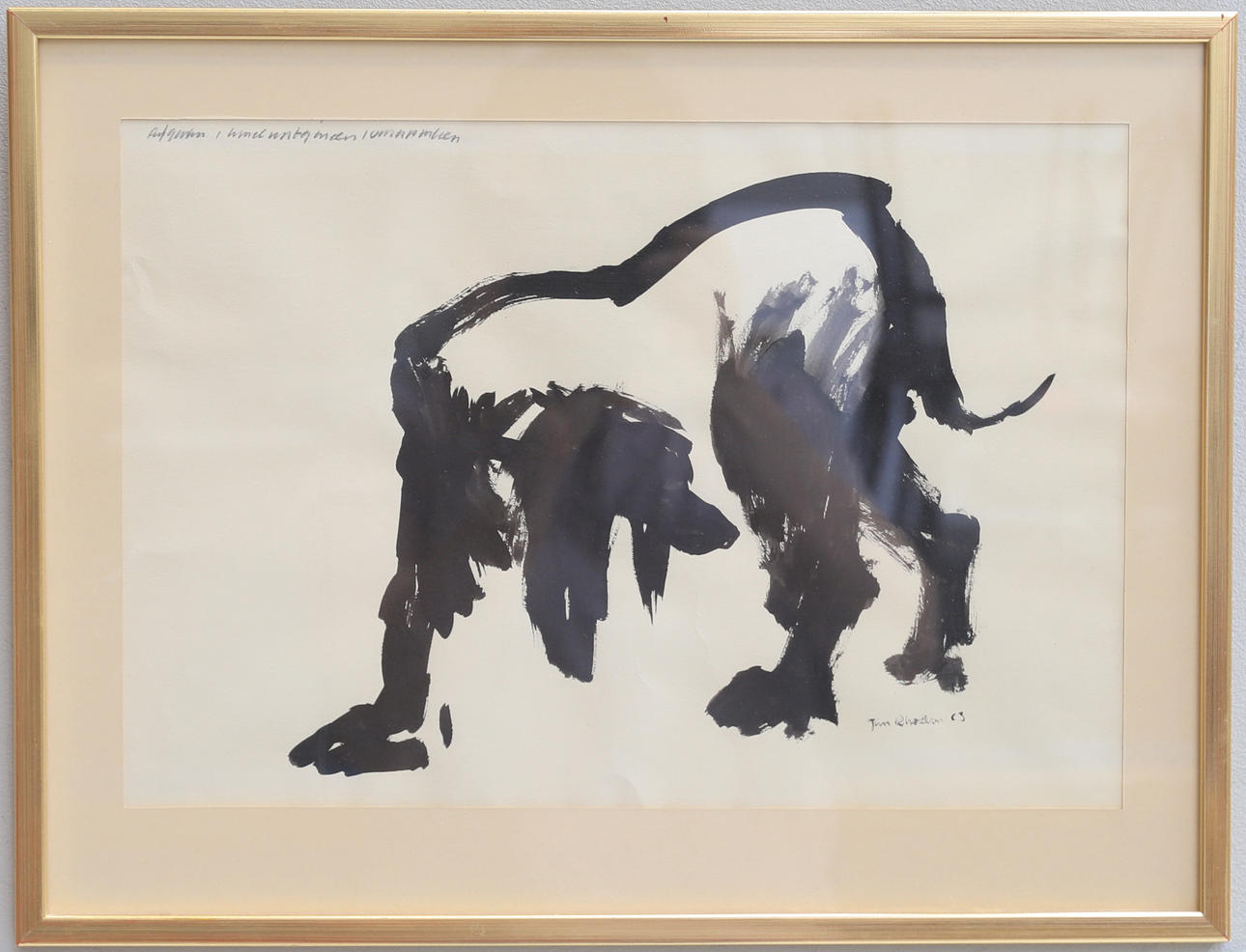 JAN RHODIN. Ink drawing, "Afghanhund", signed and dated 1963.