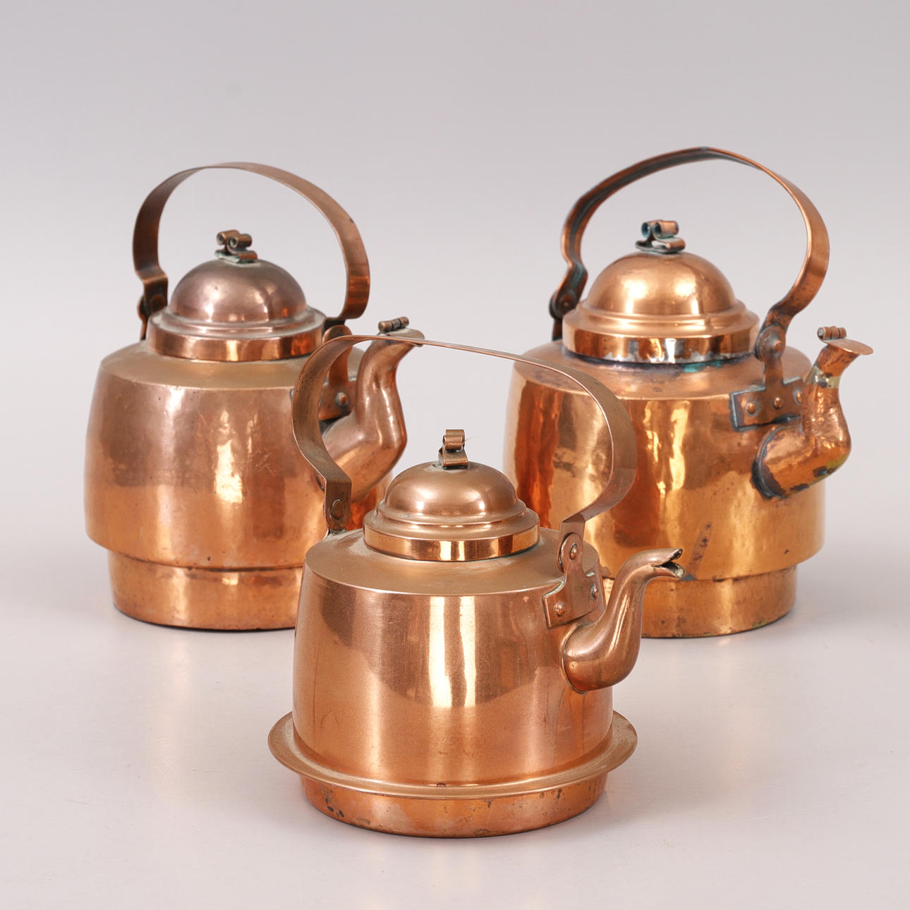 COFFEE KETTLES, 3 pcs. Stamped, copper.