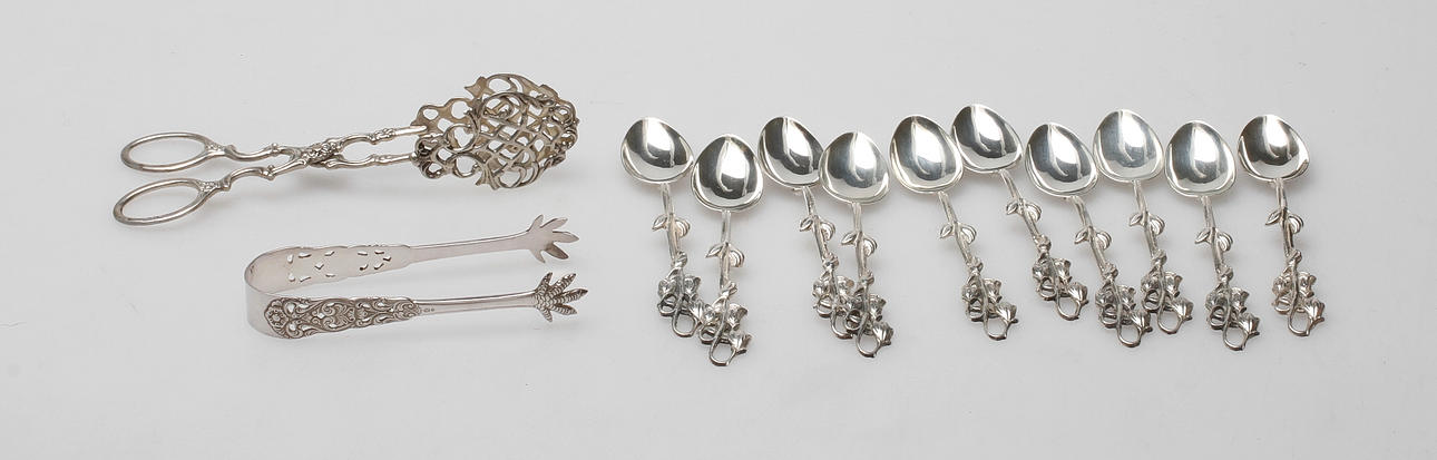 SILVERFÖREMÅL, 12 delar, 1900-tal, vikt ca. 124 gram.