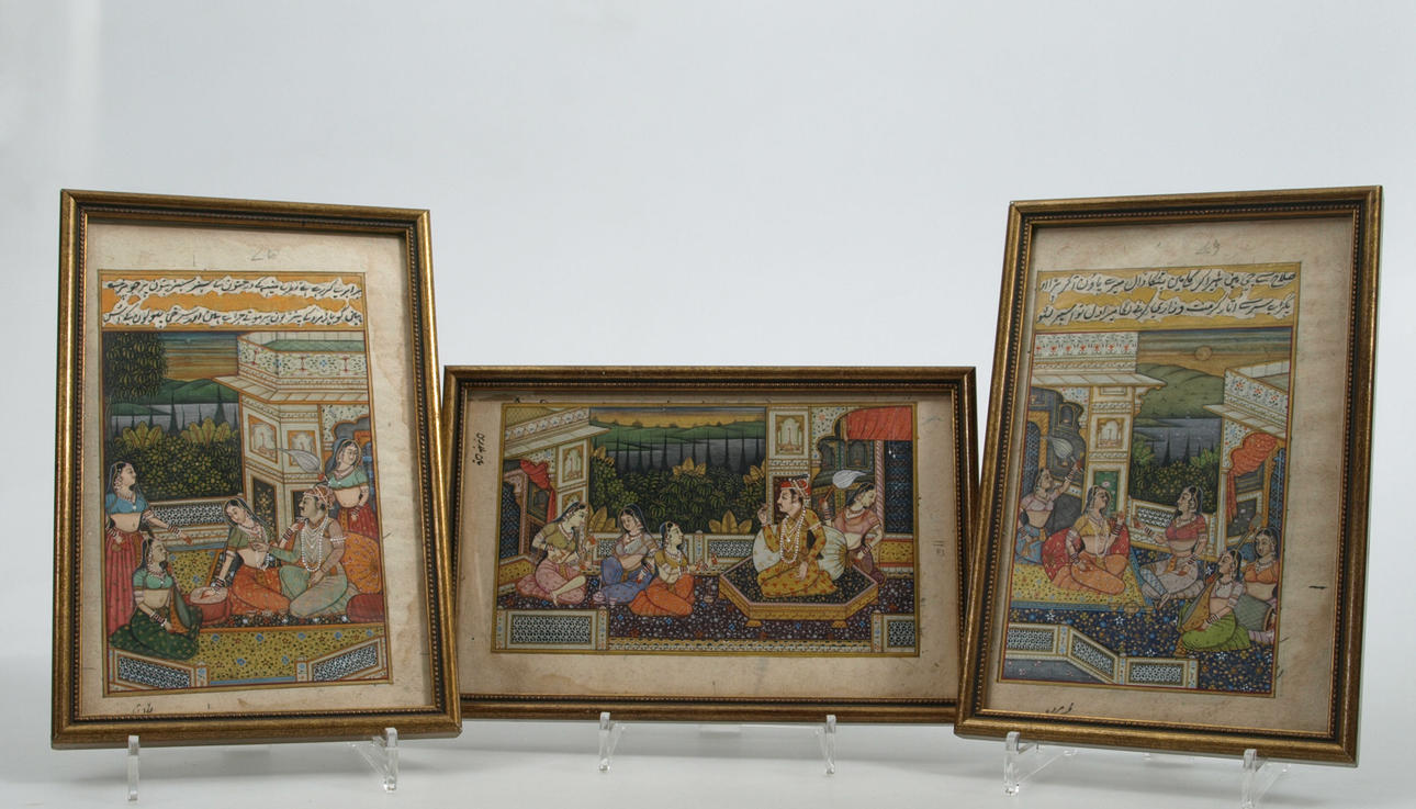 BOKILLUMINATIONER, 3 stycken, handmålade, Persien?, 1800-1900-tal.