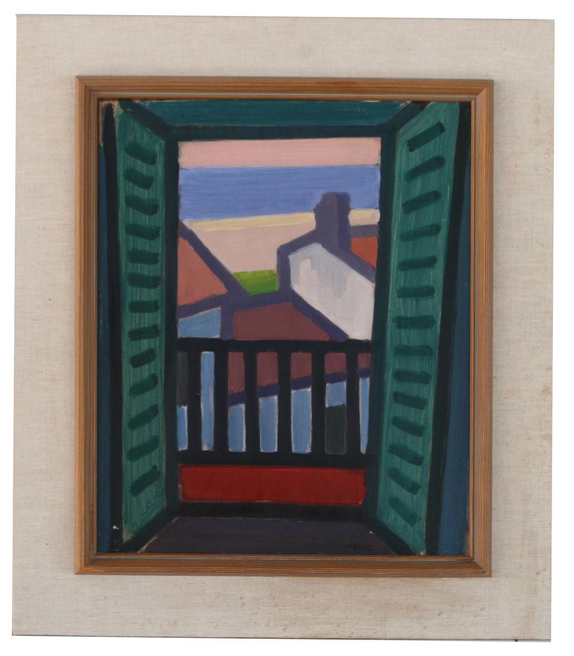 OKÄND KONSTNÄR. Olja på pannå, balkongvy, signerad.