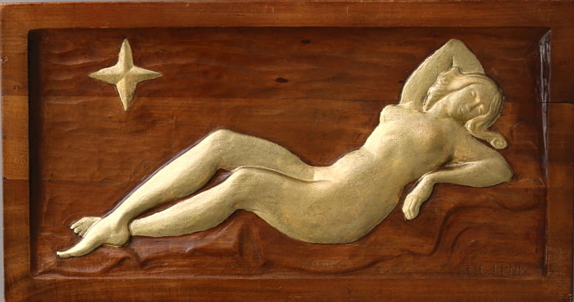 ERNST CURT LENK. Trärelief, vilande kvinna, Art Deco, signerad E. C. Lenk, daterad 30.