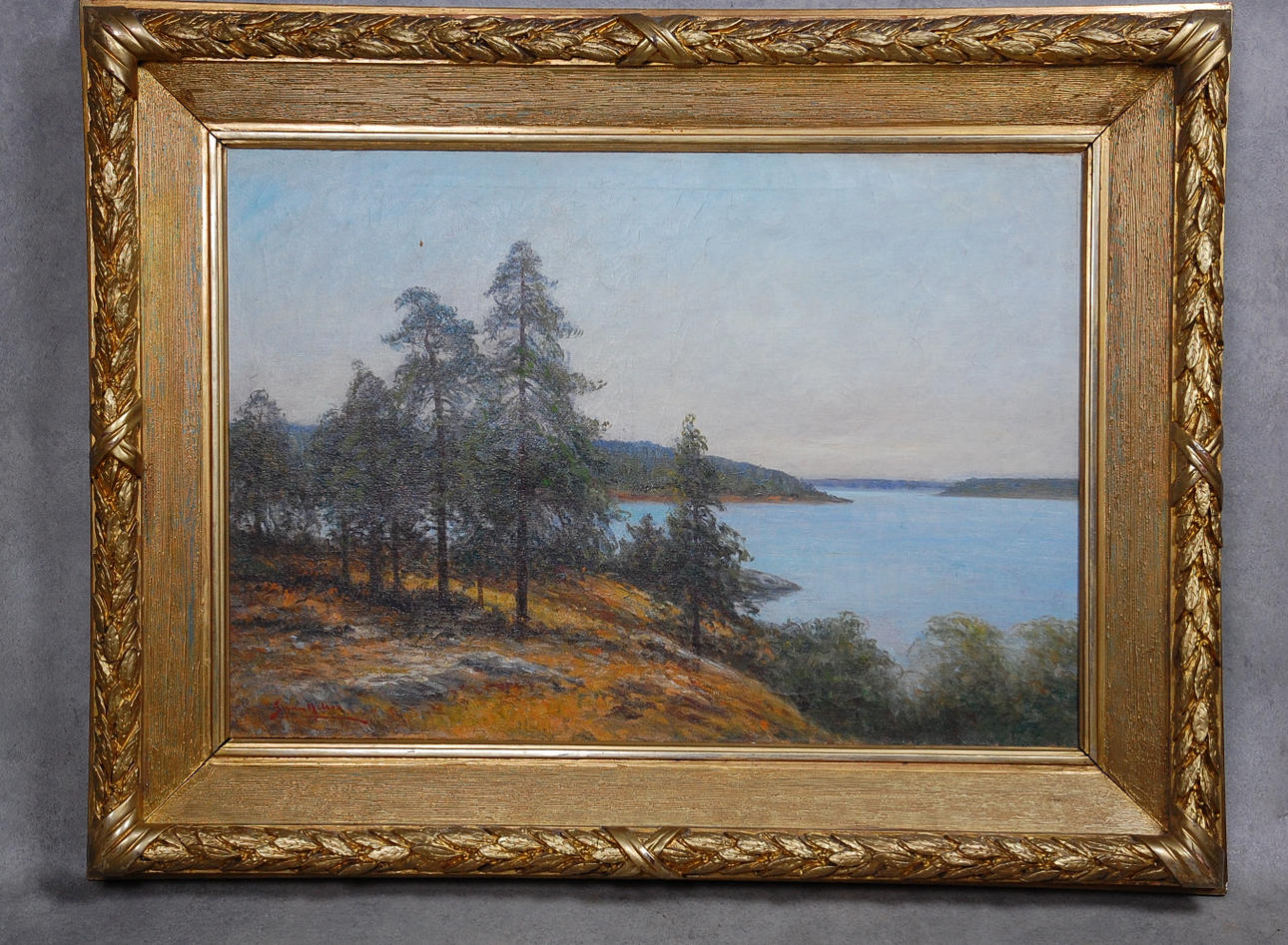 SEVERIN NILSSON. 1846-1918, " Insjölandskap " olja på duk, signerad.