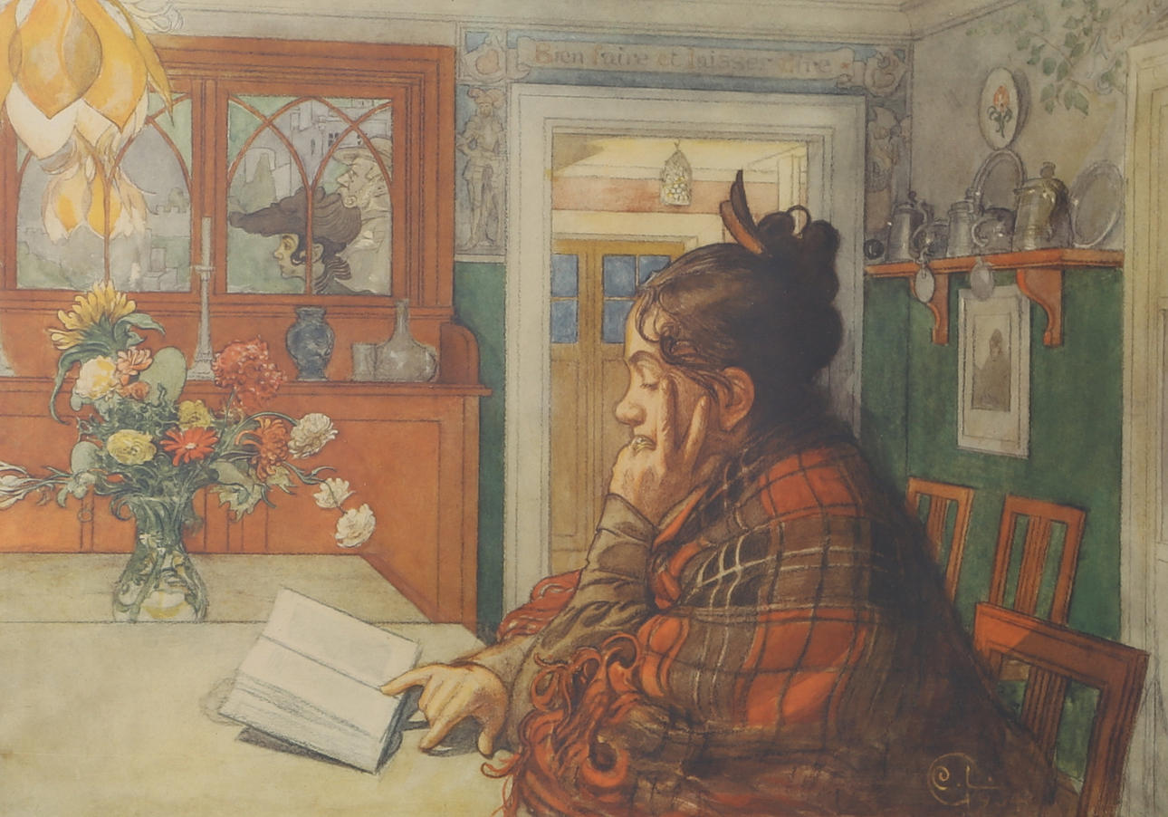CARL LARSSON. tavla, äldre tryck, original målad 1904.