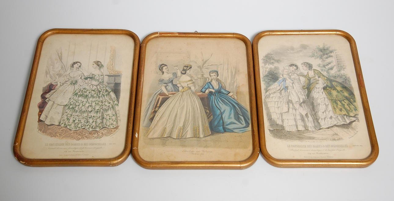 MODEBILDER, 3 st, kopparstick, Frankrike, 1800-tal.