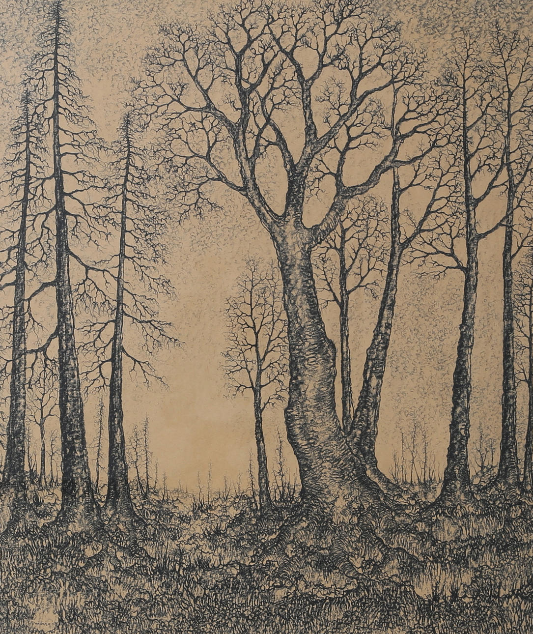 PELLE GRANBERG. Landscape, etching, signed P. Granberg.