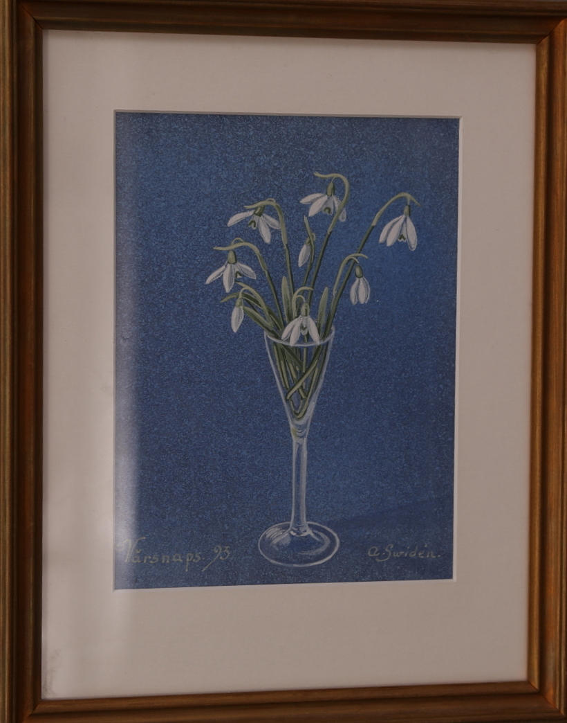 AGNETA SWIDÉN. gouache, signerad A.Swidén, "Vårsnaps -93".