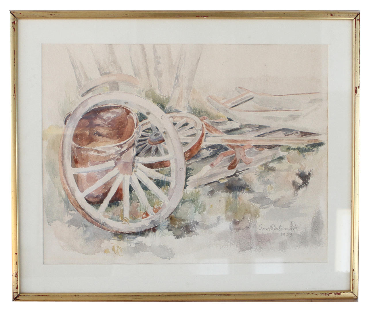 OSCAR REUTERSWÄRD. Akvarell, vagnshjul, signerad-1939.