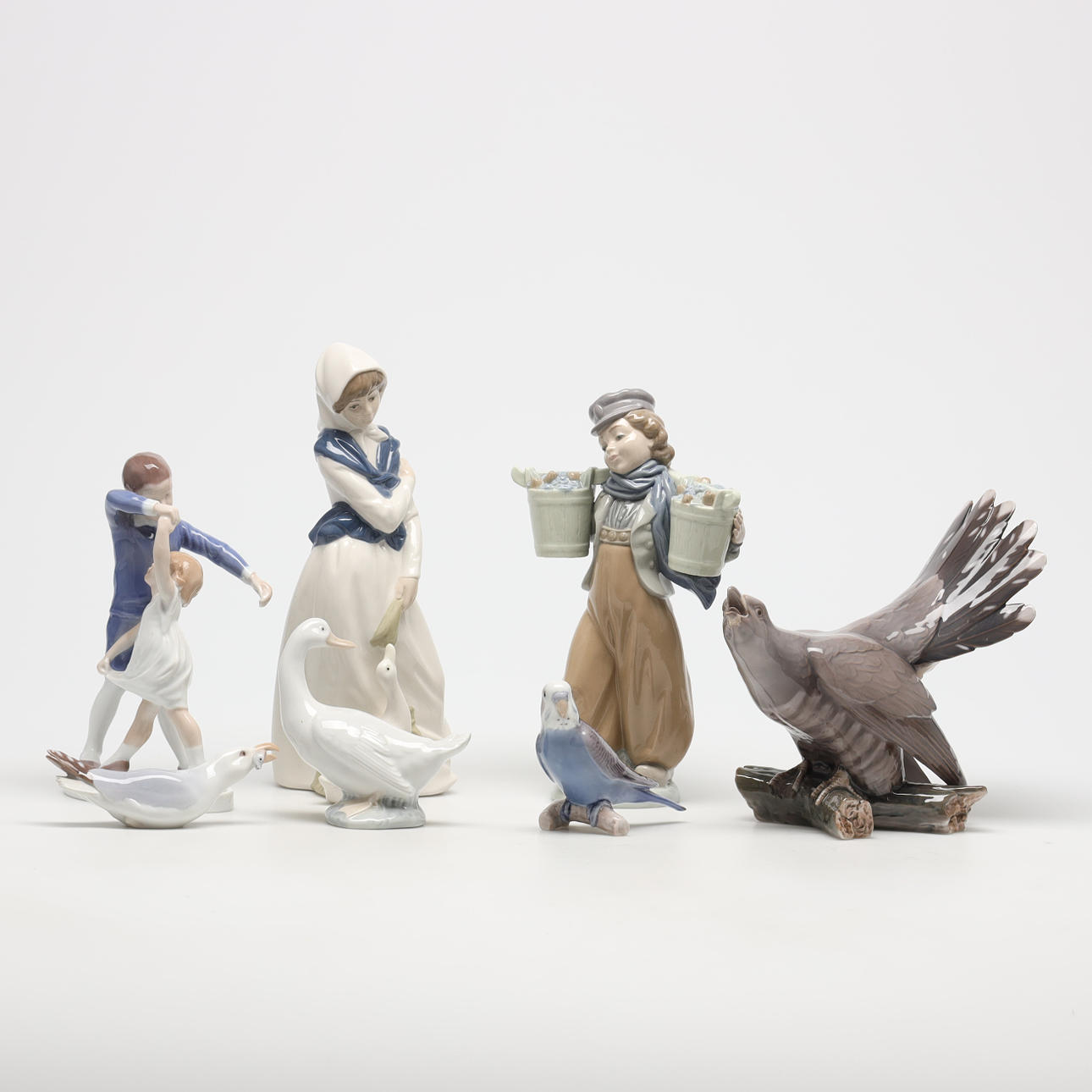 FIGURINER, 7 stycken, Spanska samt Danska märken, porslin.