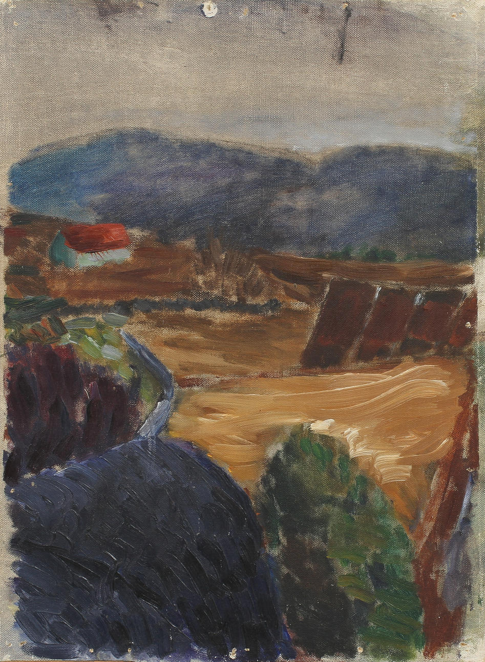 INGE SCHIÖLER. Landskapsvy från Bohuslän. Olja på duk, signerad a tergo.