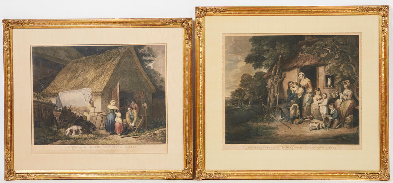 DANIEL ORME & WILLIAM NUTTER. two engravings, 'Morning or the Hilgers Preparing for Market' and 'Saturday Evening - The Husbands Man Return from Labour', Great Britain (2).